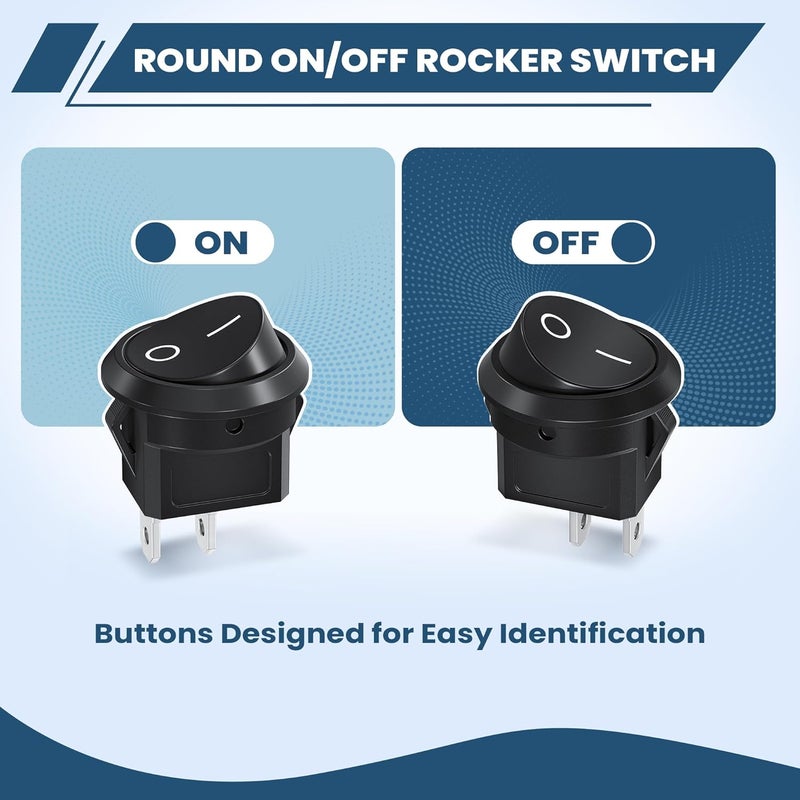 DMTVAL 10Pcs 12V Round Rocker Switch Kit, 2 Pin 2 Position SPST ON/Off Toggle with Pre-Wired Leads, Rated 6A/250V 10A/125V, for Car, Boat, Marine, RV - Image 5